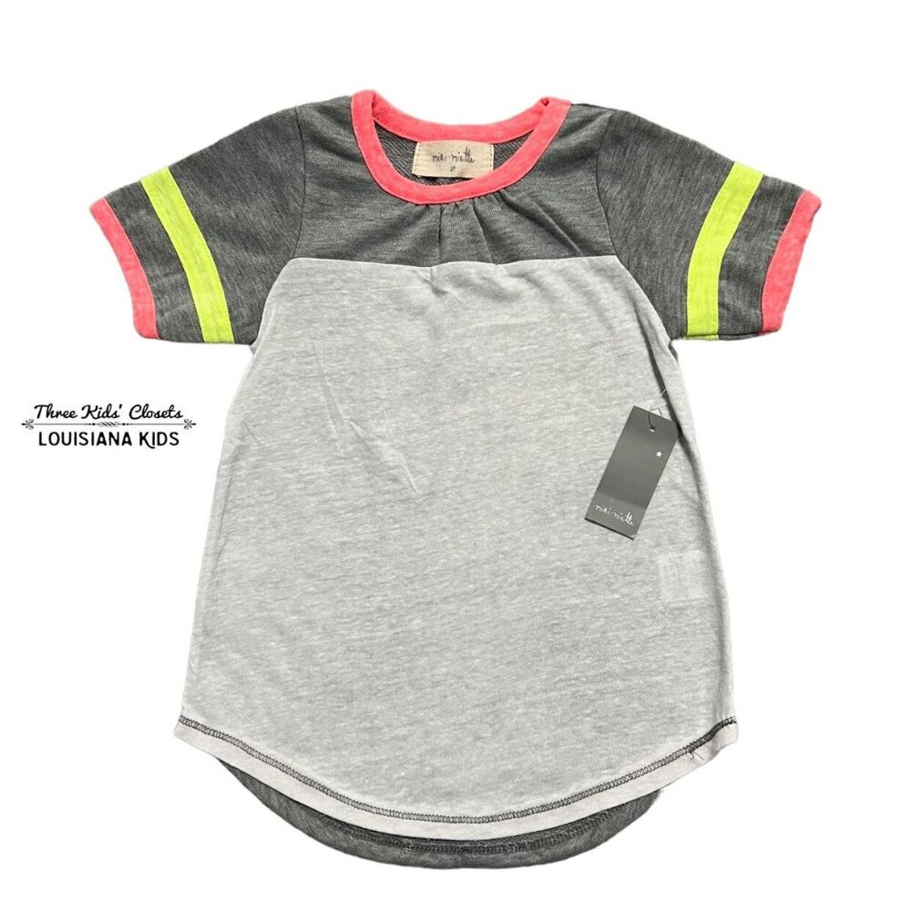 NEW Miki Miette 2T Grey & Neon Stripes Top
